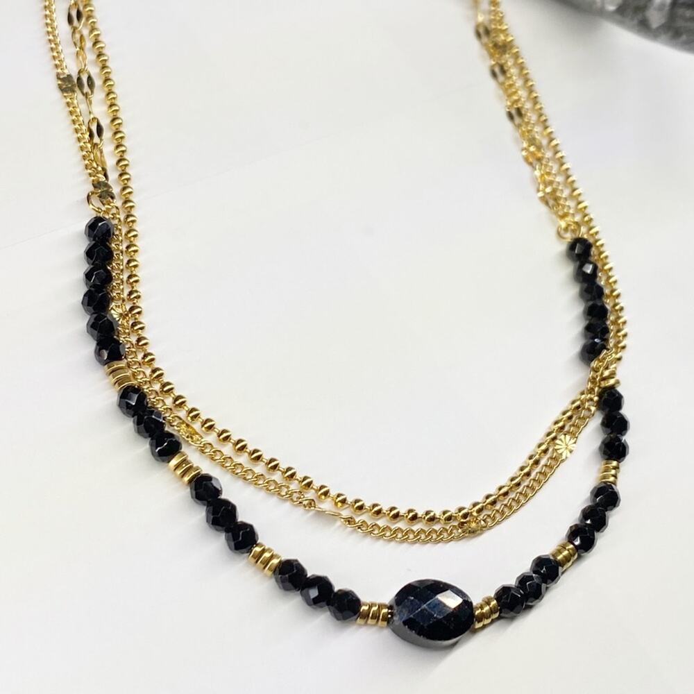 Copied - NEW Gold and Onyx 3 Strand Layering Necklace